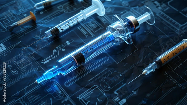 Fototapeta syringe blueprints ,generative ai