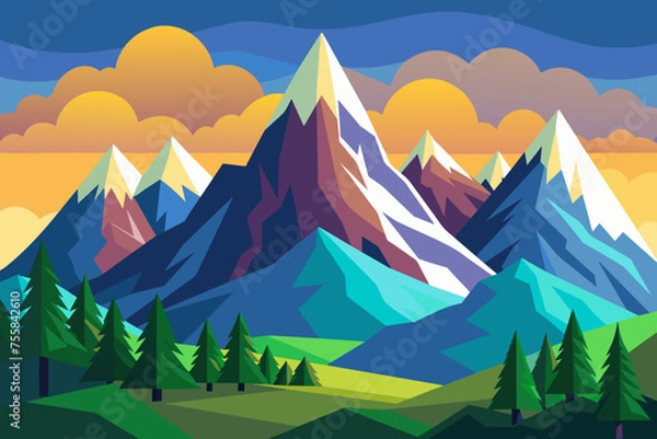 Fototapeta landscape with mountains and trees vector illustration 