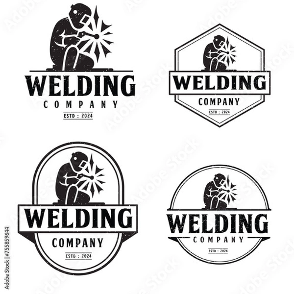 Obraz Welding company badge logo design with editable vector file
