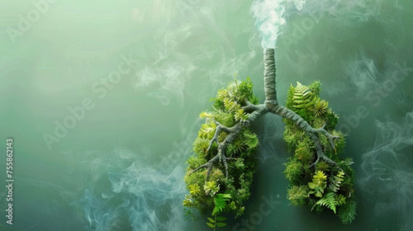 Fototapeta lungs structured in green plants with a plain background. beautiful and healthy picture concept
