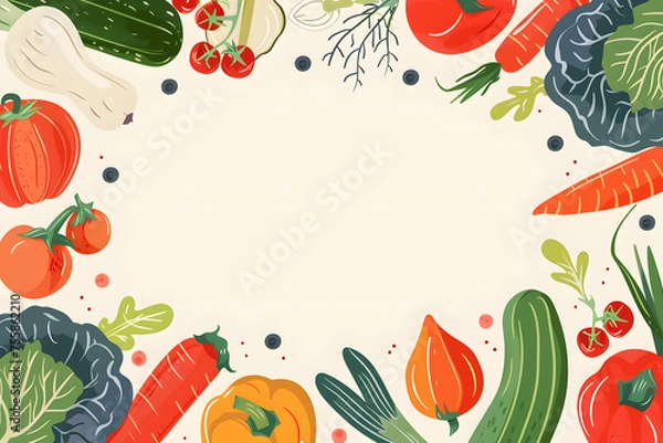 Fototapeta Cute cartoon vegetable frame border on background.