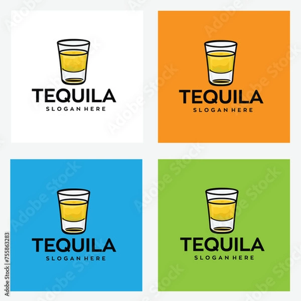 Obraz tequila shot bottle glass logo design with editable vector file