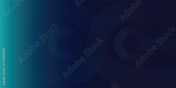 Fototapeta Abstract glowing circle lines on dark blue background. Geometric stripe line art design. Modern shiny blue lines. Futuristic technology concept. Horizontal banner template. Vector