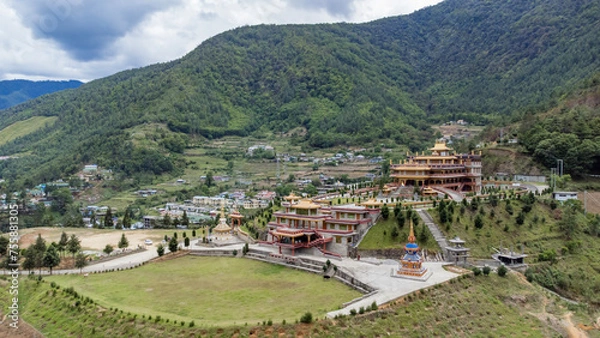 Fototapeta Beautiful tdl buddhist monastery architecture design at morning at dirang monastery arunachal pradesh india.