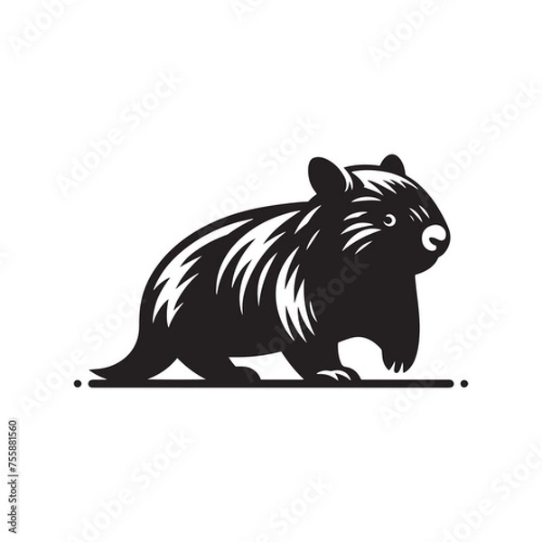 Obraz Vector Wombat Silhouette Collection for Nature-themed Designs, Minimalist Black Wombat Illustration.