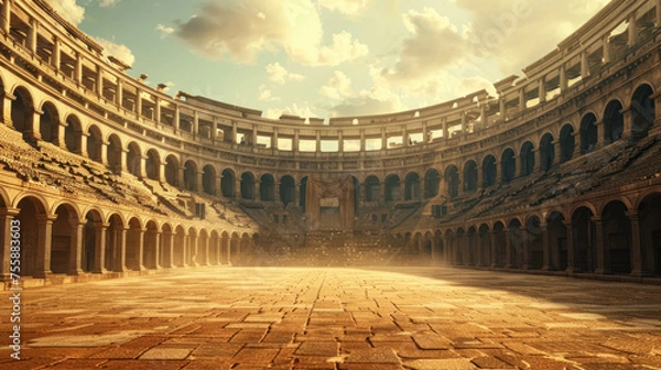 Fototapeta Lifelike Coliseum Battlefield For Battles Video Game, Fighting Video Game Background, Digital Visuals for Game, Video Game Arena Background, 3D Coliseum Background