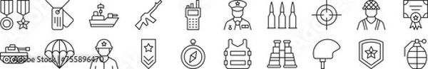 Fototapeta Army Linear vector icons collection. Editable stroke. Simple linear illustration for web sites, newspapers, articles book