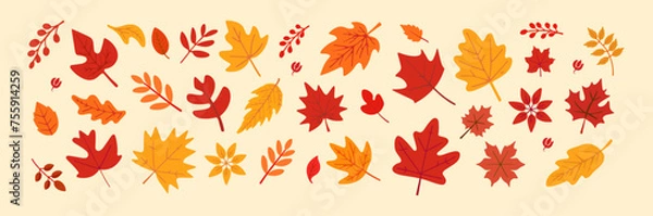 Fototapeta Autumn Leaves Set for Seasonal Design. Generative AI