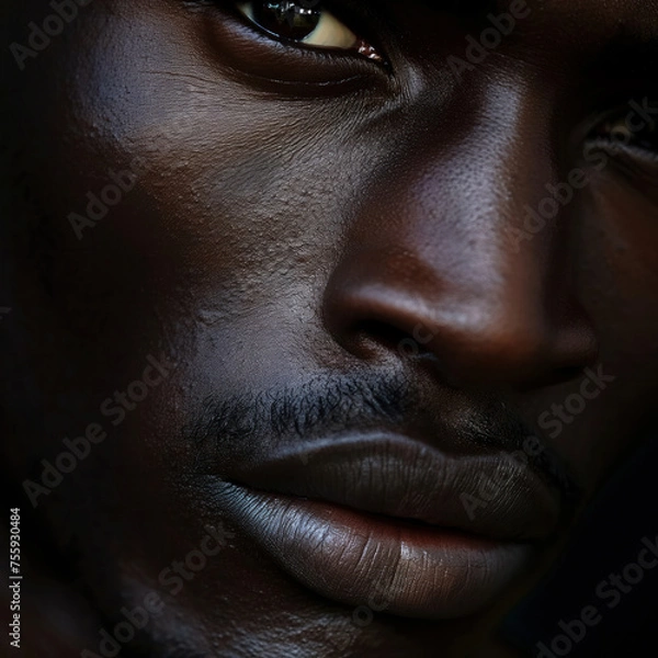 Fototapeta Captivating Close-Up Portrait of an African American Man Highlighting Elegant Features and Intense Gaze