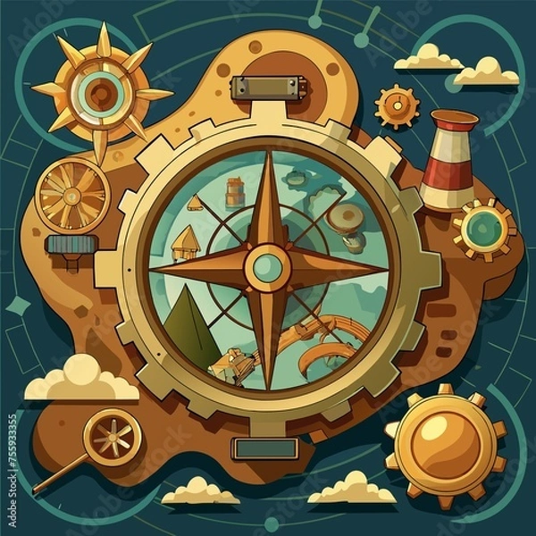Obraz Steampunk Map Compass
