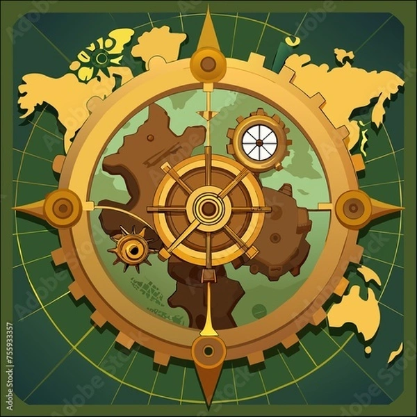 Obraz Steampunk Map Compass