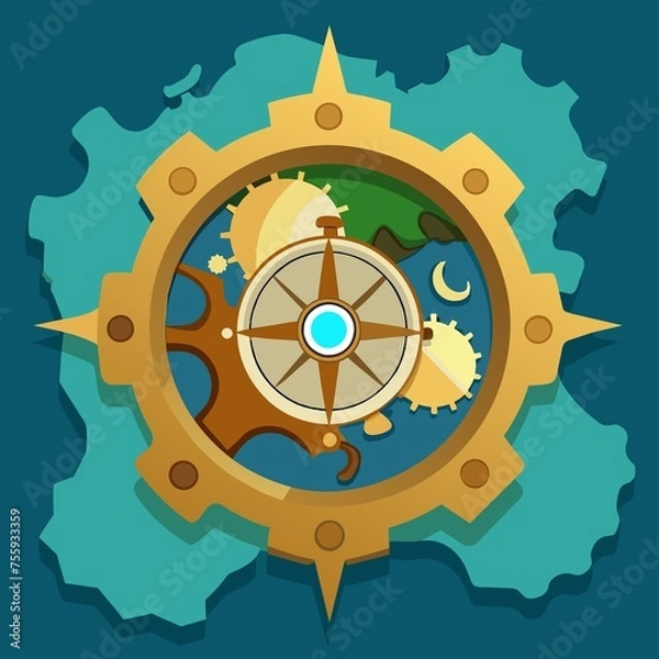 Obraz Steampunk Map Compass