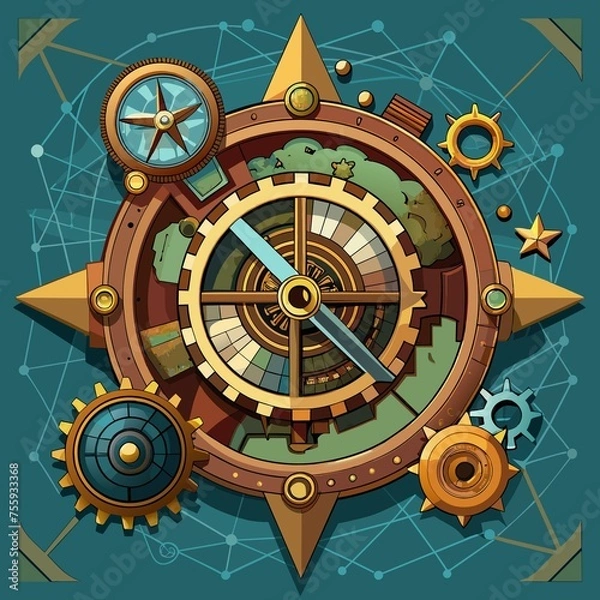 Obraz Steampunk Map Compass