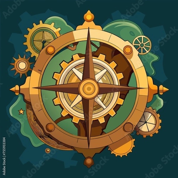 Obraz Steampunk Map Compass