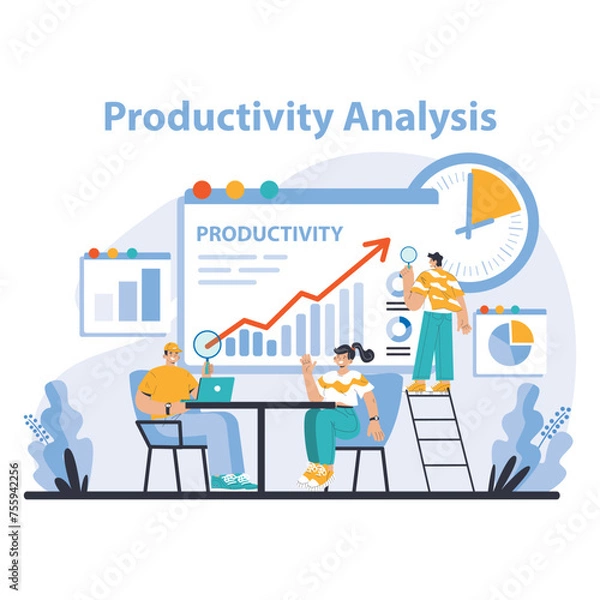 Fototapeta Productivity boosting concept. Flat vector illustration