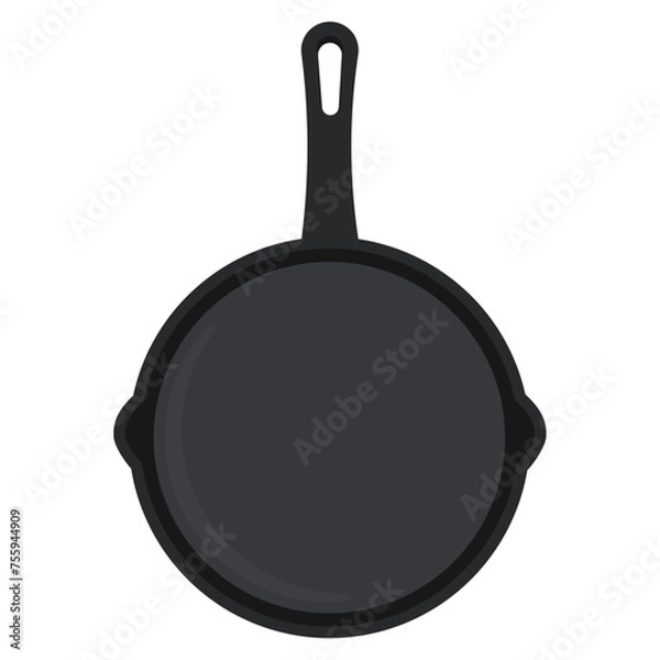 Fototapeta Cast iron skillet vector illustration. Heavy duty fry pan flat style graphic, isolated on white background.