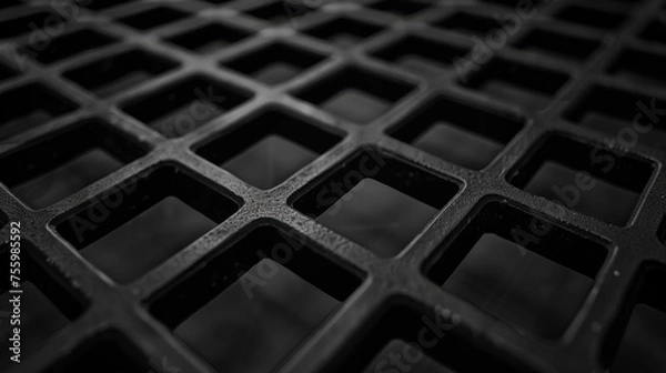 Fototapeta A black and white photo of a metal grate. Suitable for industrial concepts.