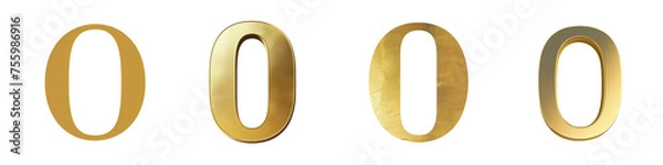 Fototapeta Gleaming Gold color Number, logotype, Number 0 , Zero isolated on a transparent background