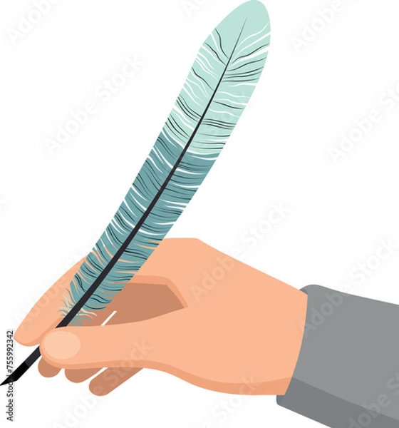 Fototapeta Vector hand holding a pen for writing. Design element isolated on transparent background.