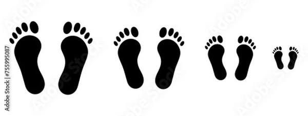 Obraz big and little footprints in the sand illustration isolated in a light brown background.