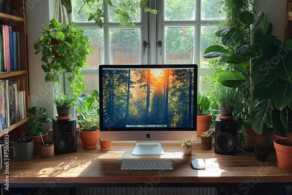 Fototapeta Minimalist Professional Office Desk with Tech Essentials