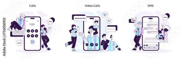 Fototapeta Seamless connectivity across voice calls, video chats, and text messages
