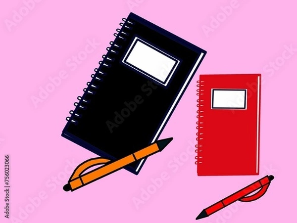 Obraz A  digital design illustration of two colored notepads with two colored pens in a pink background