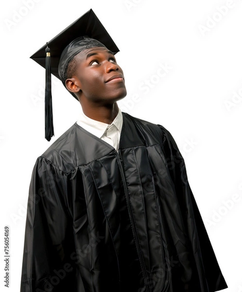 Fototapeta Happy graduate looking up isolated on a transparent background