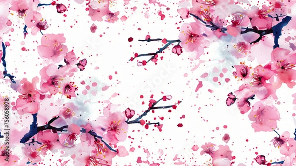 Fototapeta Seamless cherryblossom pattern tile background