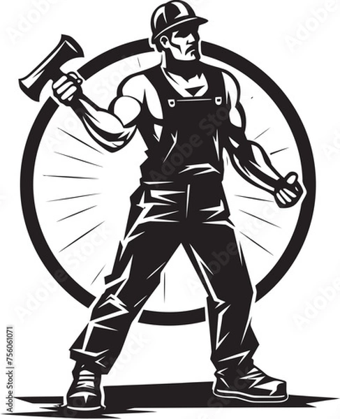 Obraz Building Boldness Worker with Hammer Emblem Craftsmans Call Construction Worker Vector