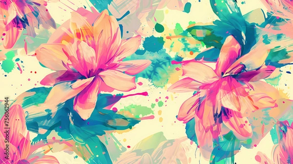 Obraz Seamless colorfull waterlilly background pattern tile	
