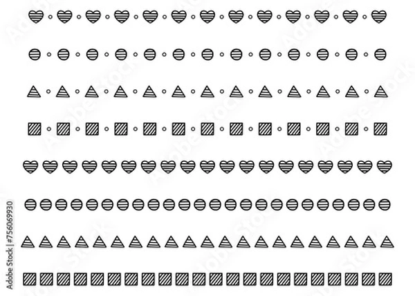 Obraz 手書きの模様の装飾素材、仕切りの装飾、デコレーションライン、散布ブラシ
