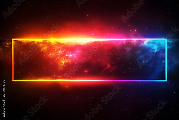 Fototapeta Neon frame enclosing a cosmic explosion, combining elements of space and technology in an abstract composition.