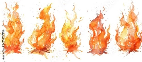 Obraz watercolor fire flames, white background