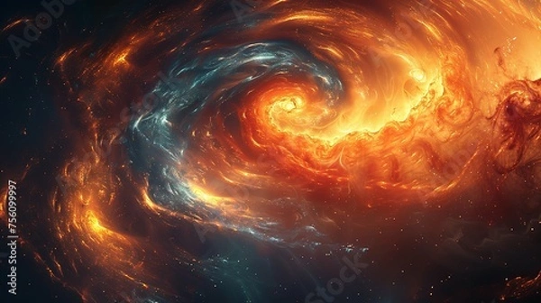 Fototapeta Colorful vortex energy, cosmic spiral waves, multicolor swirls explosion. Abstract futuristic digital background