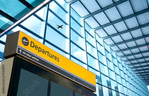 Obraz Znak odlotu i przylotu na lotnisku Heathrow w Londynie