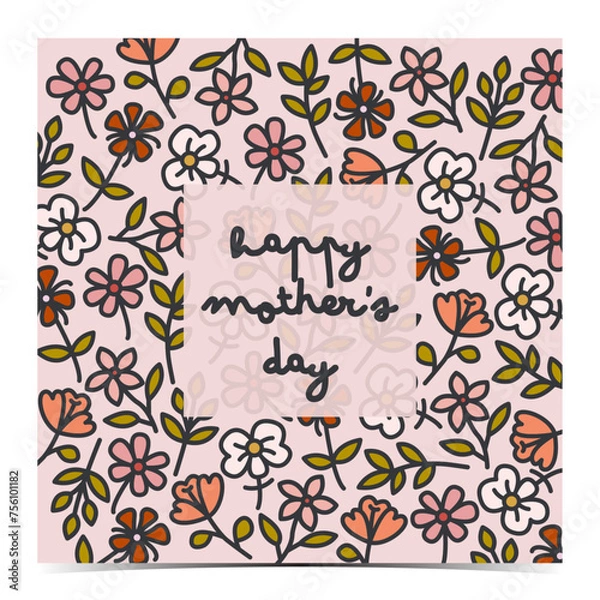 Fototapeta Mother's Day poster, greeting card, label, flyer, banner with colorful flower pattern on a pink background	vector graphics
