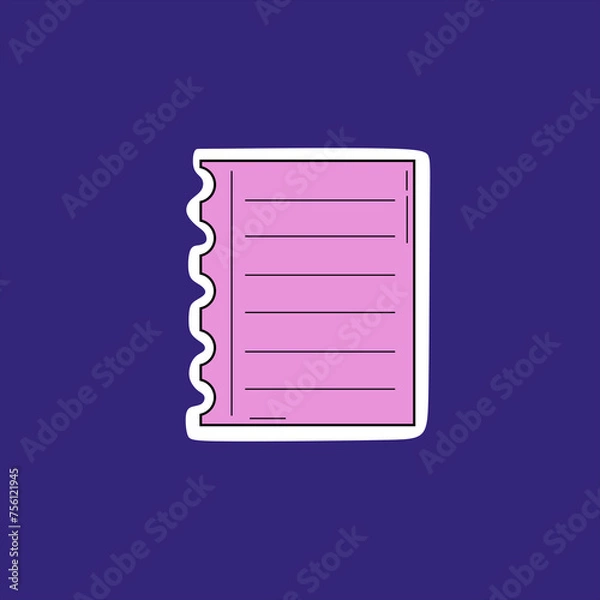 Fototapeta Note paper sticker torn from book and pink vector design style