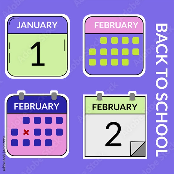 Fototapeta Collection of calendar Stickers simple and vector design style with colorful