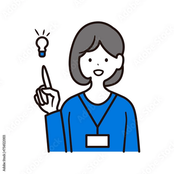 Fototapeta 指差しする社員証を下げた日本人女性会社員のイラスト素材