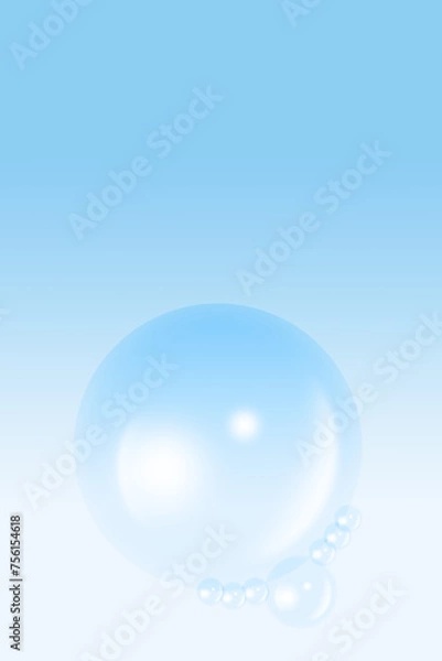 Fototapeta bubbles or water drops on blue background and isolated with above copy space. vertical banner