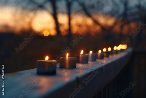 Fototapeta Menorah aglow against a tranquil twilight sky