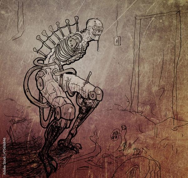 Fototapeta Terrible Cyberpunk Monster without Hands