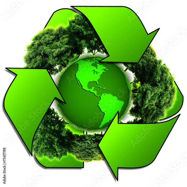 Obraz World globe or earth with recycle signs and trees