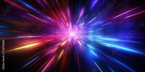 Fototapeta abstract neon glow lines glow rays technology network concept glowing neon lights ai big data technology science technology