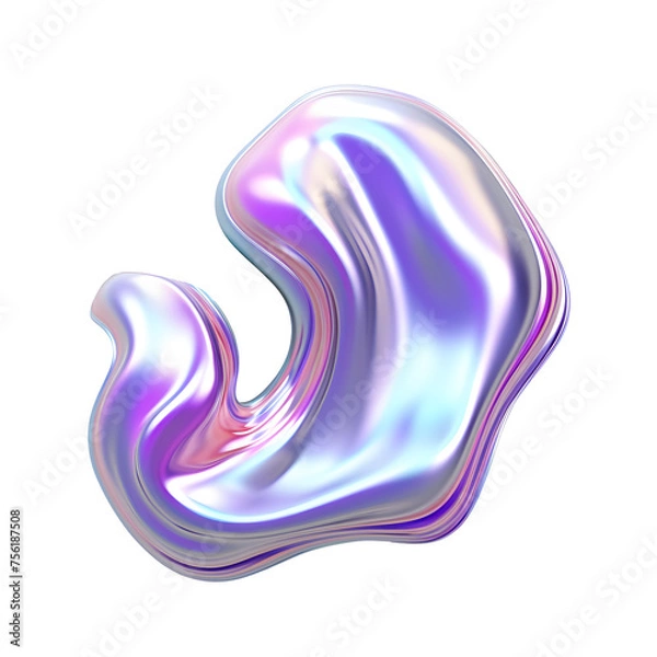 Fototapeta 3d chrome neon fluid form liquid metallic shape isolated 
on white and transparent background