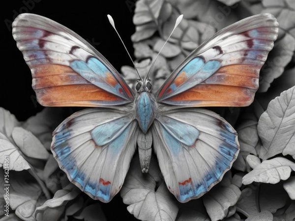 Fototapeta Butterfly on a gray background. Close-up. Macro.