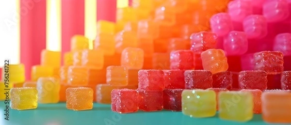 Fototapeta A mix of colorful jelly candies in a bowl and glass tempts with their sweet, fruity flavors