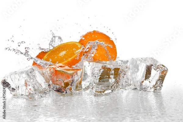 Obraz Ice cubes with lime isolated on white