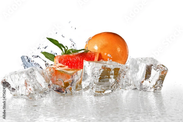 Obraz Ice cubes with lime isolated on white